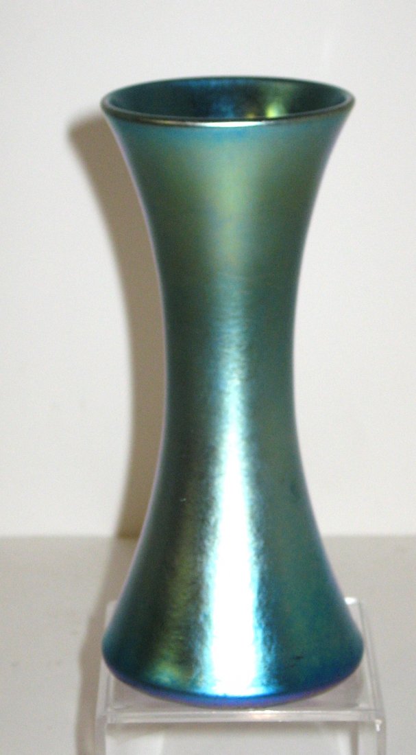 Steuben blue Aurene glass vase,: Iridescent blue with a flaring foot and rim, signed Aurene 802, 6' ht.
