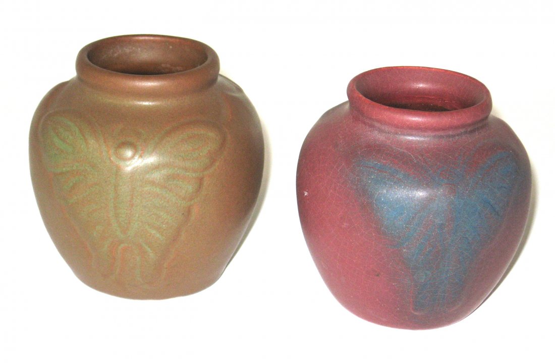 Two circa 1925 Van Briggle rose bowls, (1 of 3)