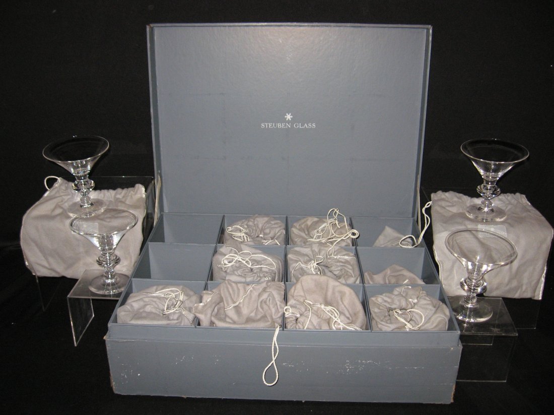 Box set of 12 Steuben crystal stems, (1 of 4)