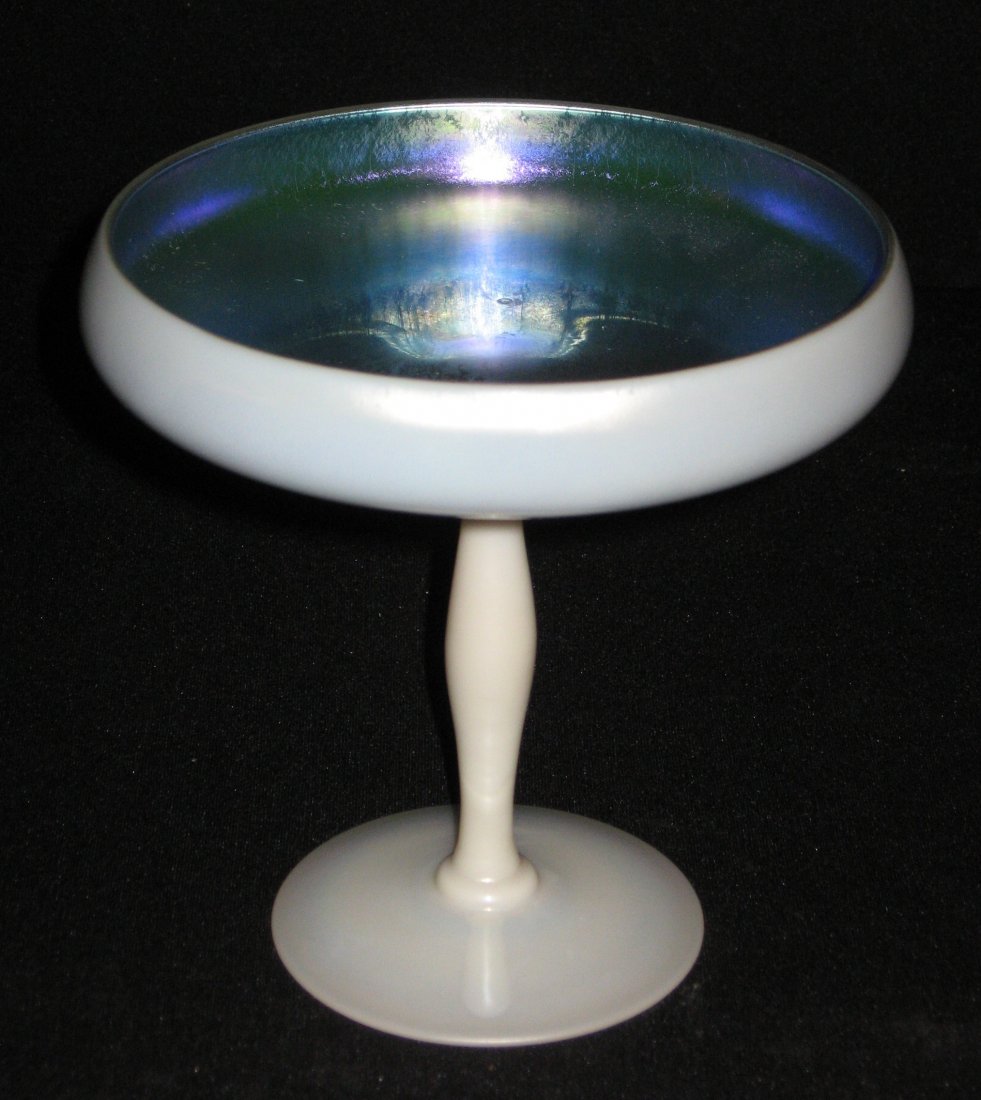 Steuben Blue Aurene on Calcite compote, (1 of 3)