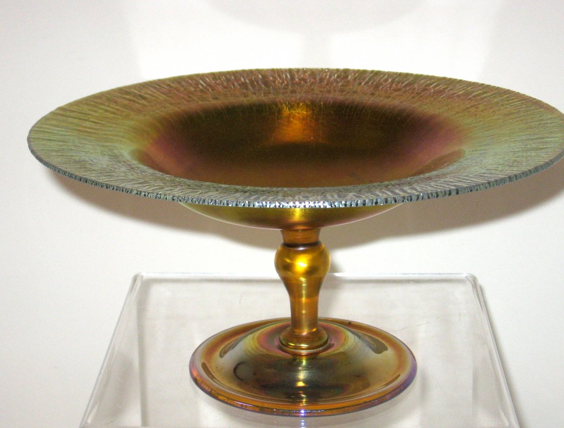 Tiffany gold Favrile glass compote, (1 of 5)
