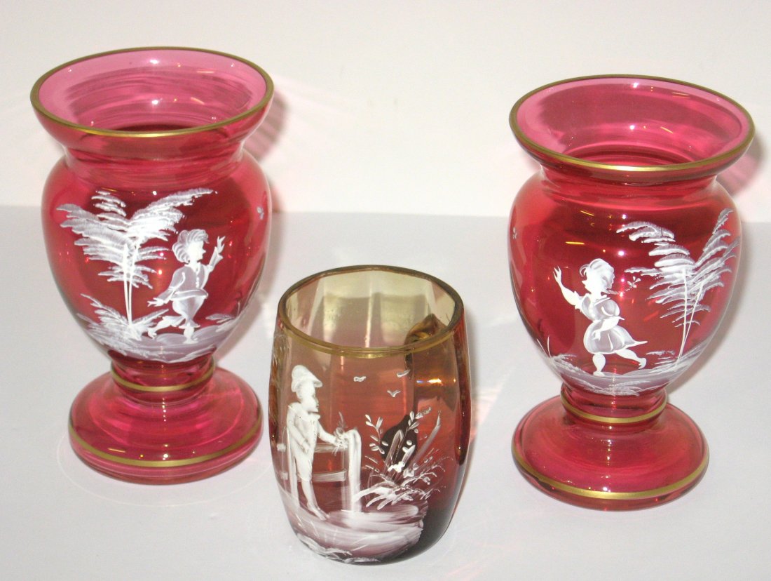 Three Mary Gregory glass items, (1 of 5)