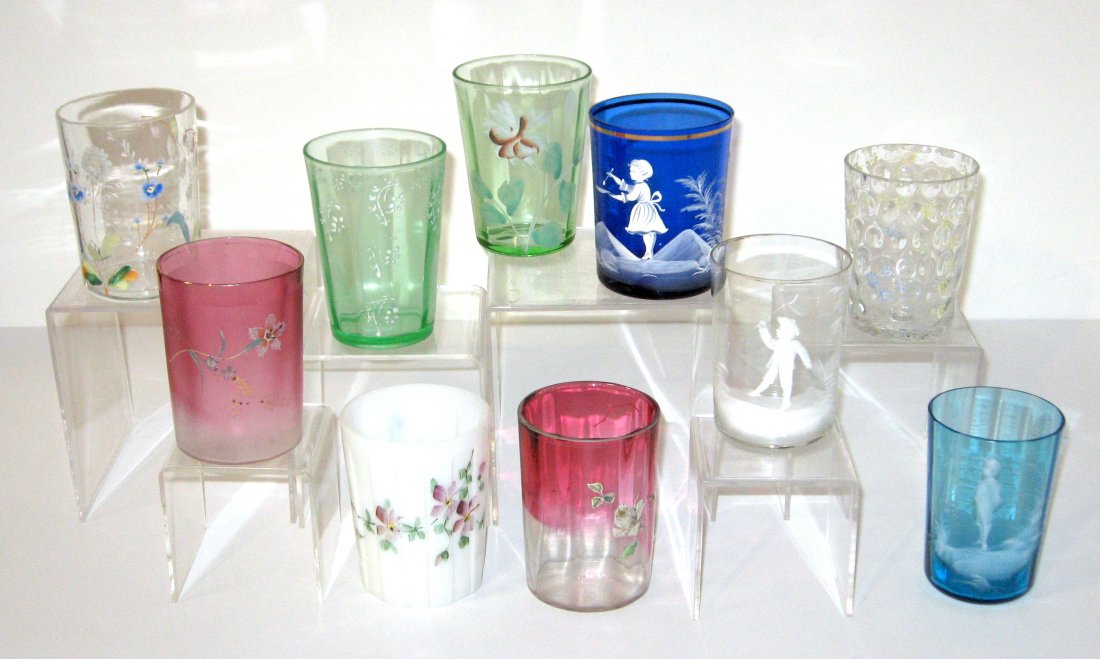 Ten enameled Victorian tumblers, (1 of 5)