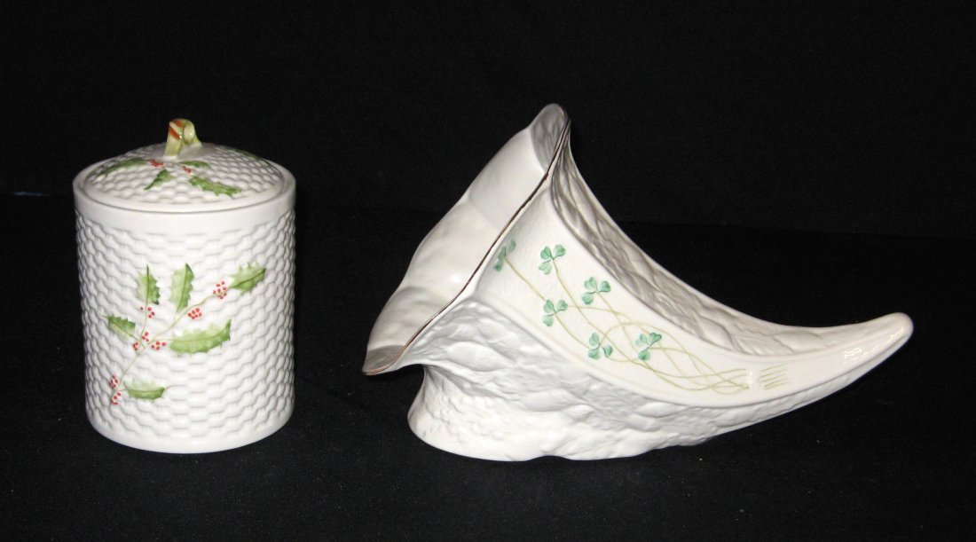 Two Belleek holiday porcelain items, (1 of 4)