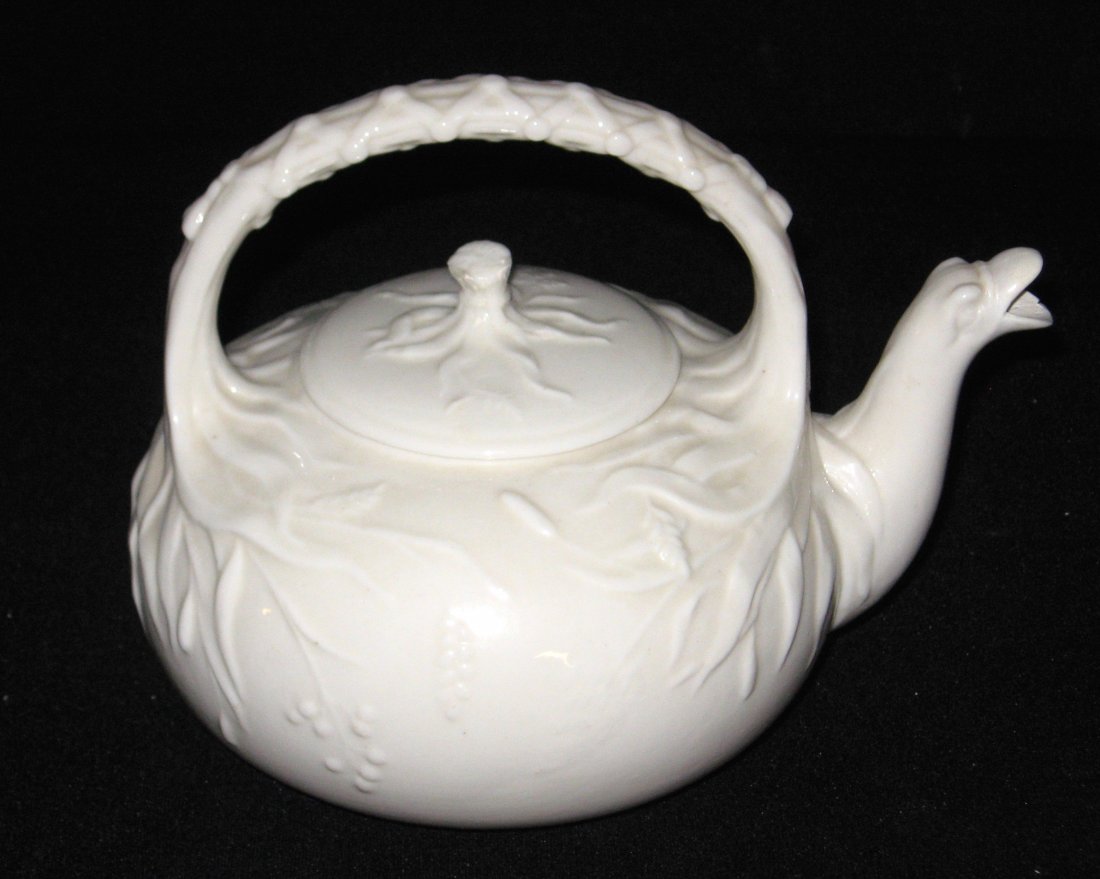 Belleek 1st black mark Grass teapot, (1 of 5)