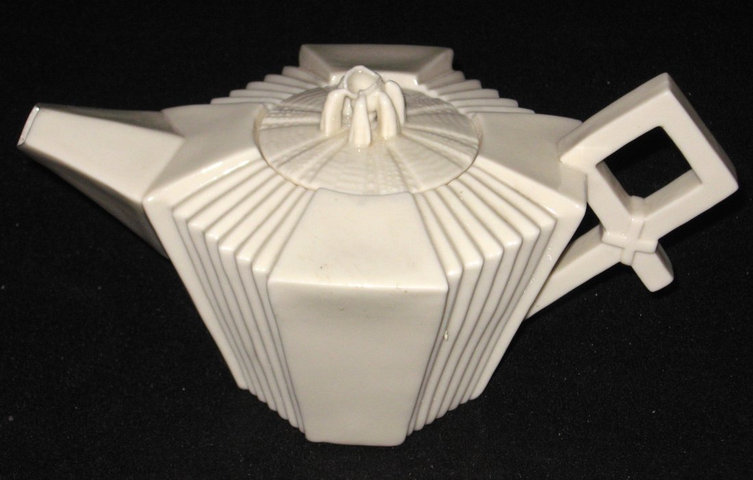 Belleek "Fan" porcelain teapot, (1 of 5)