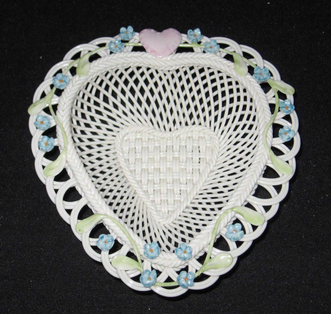 Belleek two stand heart shape basket, (1 of 3)