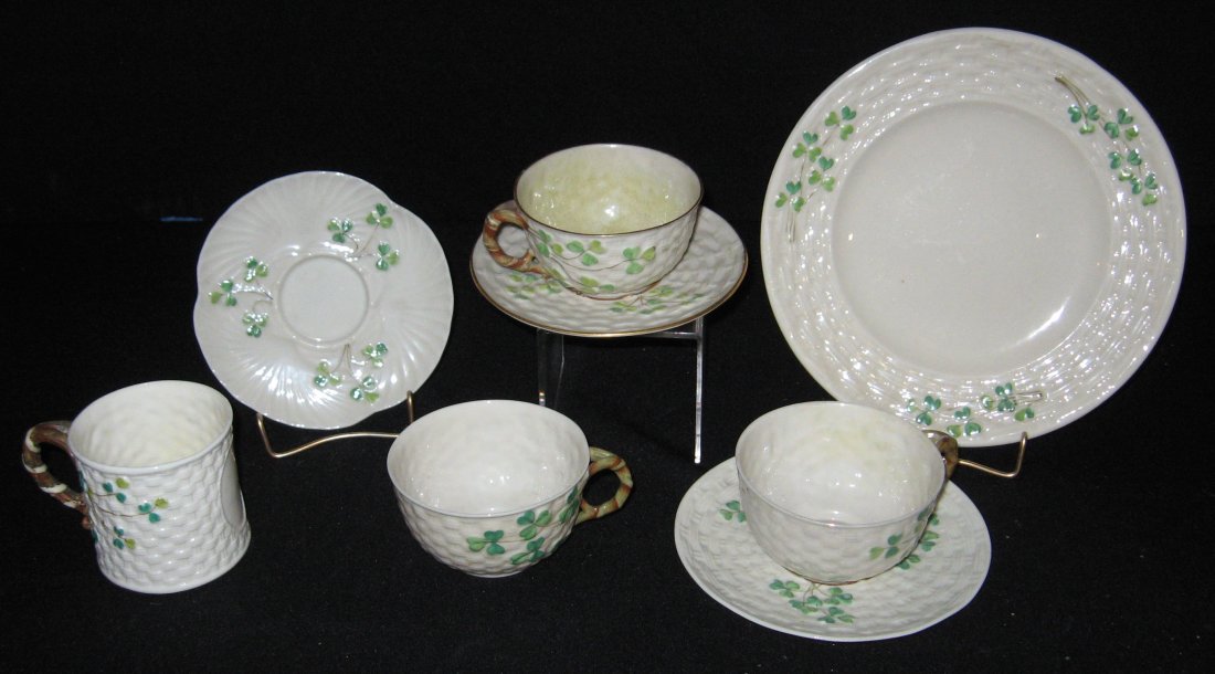 Eight piece grouping of Belleek Shamrock, (1 of 6)