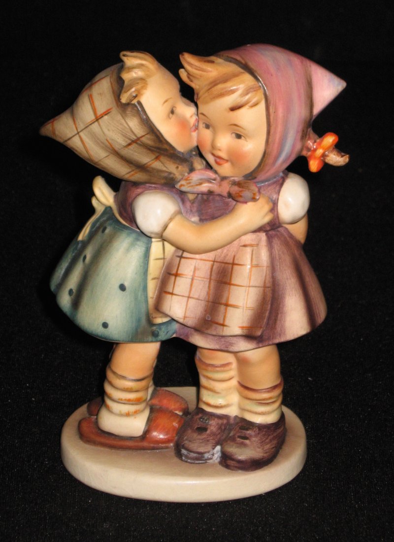 TMK 2 Hummel "Telling Her Secrets": Figurine 196/0 of two young girls telling secrets, full bee mark, 5 1/2" ht.