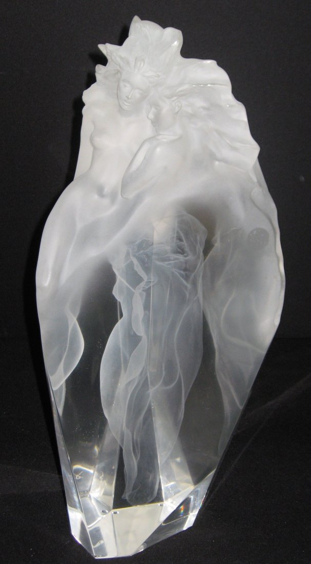Frederick Hart "First Light" sculpture: Acrylic sculpture by Frederick Hart (1943-1999) "First Light" produced in 1989 of two nudes with internal wispy shadows, marked 1989 F. H. 49of 350 and signed Hart, 23" ht.