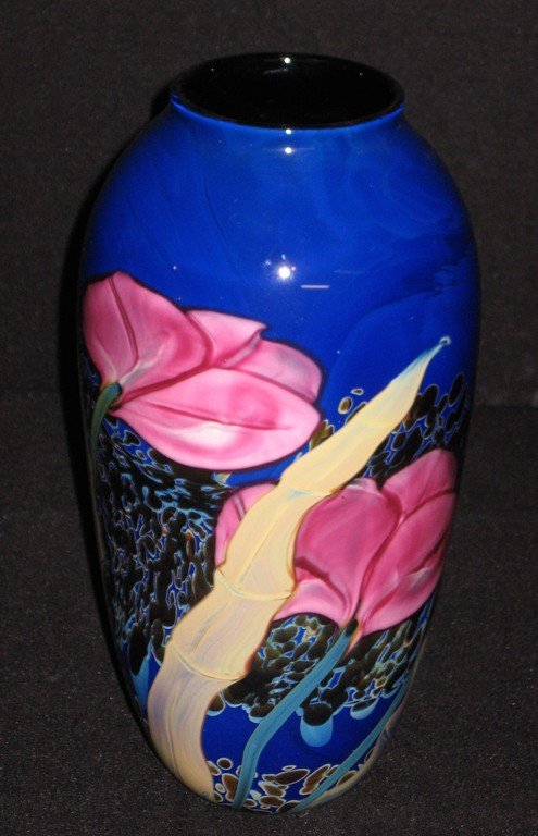 Rick Satava pink poppy art glass vase, (1 of 6)