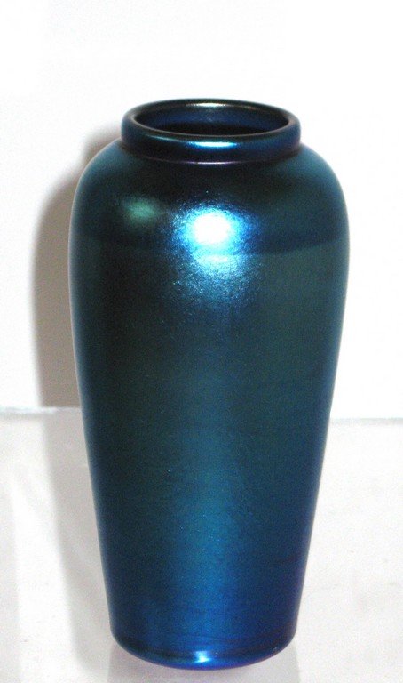 Quezal/Durand iridescent blue art glass vase, (1 of 4)
