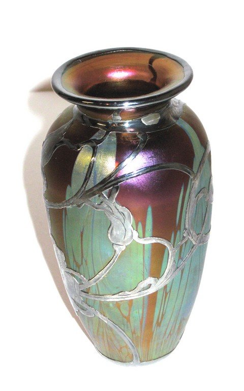Loetz silver overlay glass vase, (1 of 5)