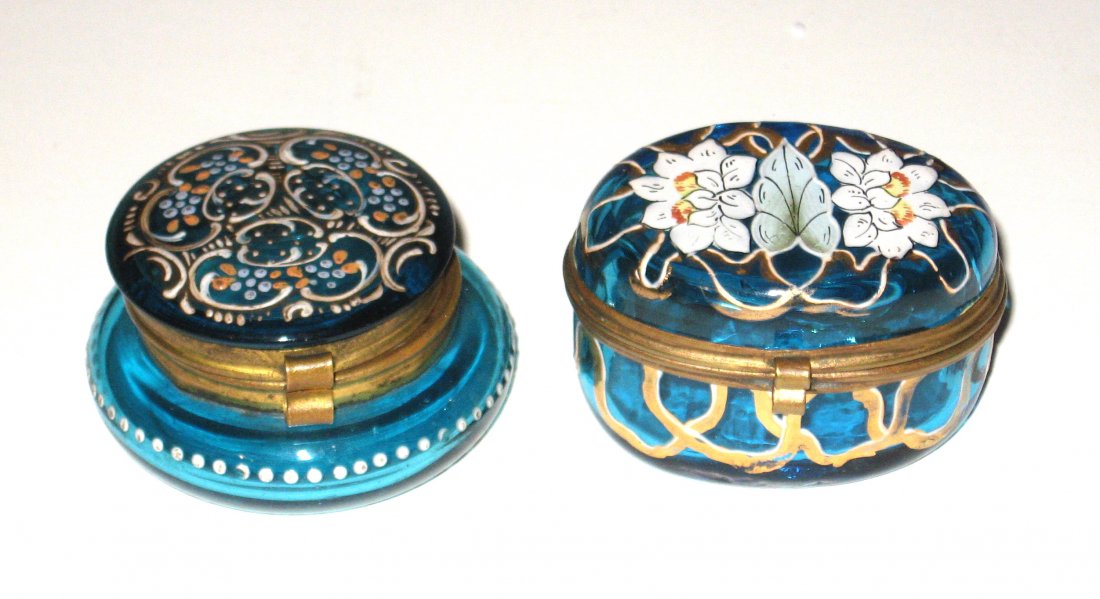 Two Prussian blue Moser pill boxes, (1 of 4)