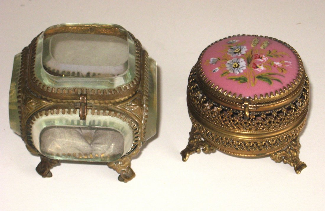 Two metal and glass trinket boxes, (1 of 4)