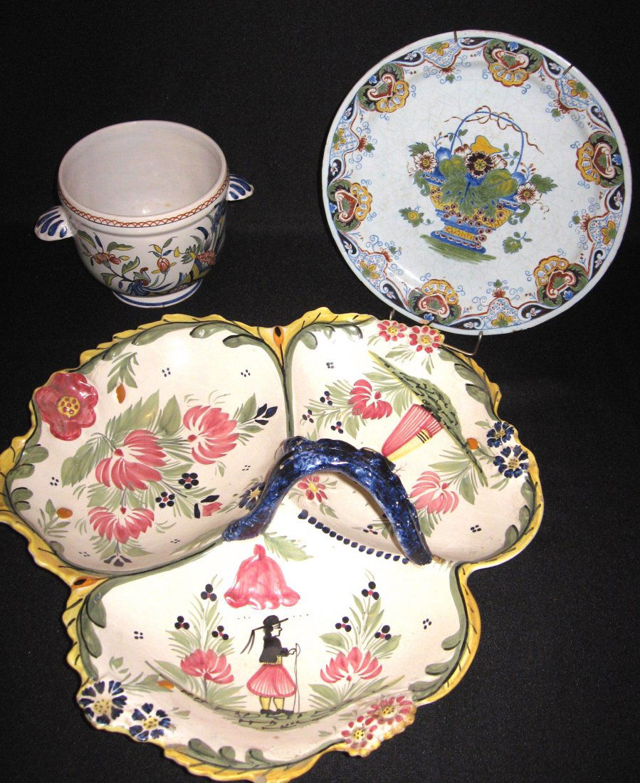 Three piece grouping of French Faience, (1 of 8)