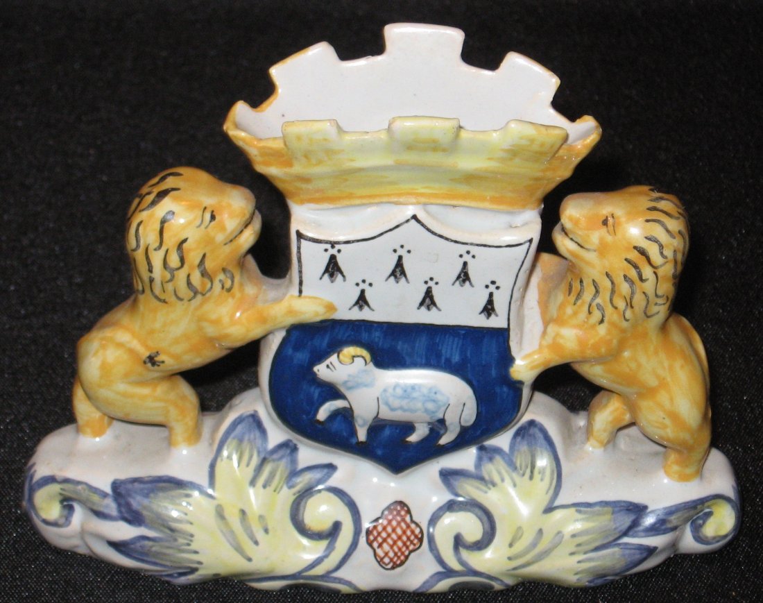 Quimper French spill vase with lion, (1 of 3)