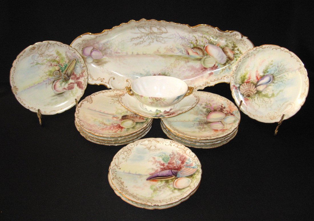 Limoges 12 piece porcelain fish set, (1 of 7)