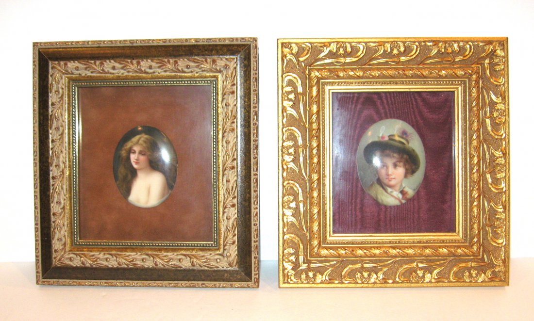 Two framed German porcelain plaques, (1 of 6)