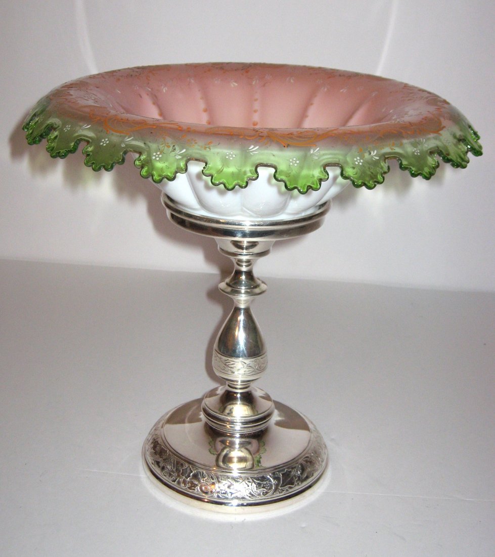 Victorian glass brides bowl on stand, (1 of 5)