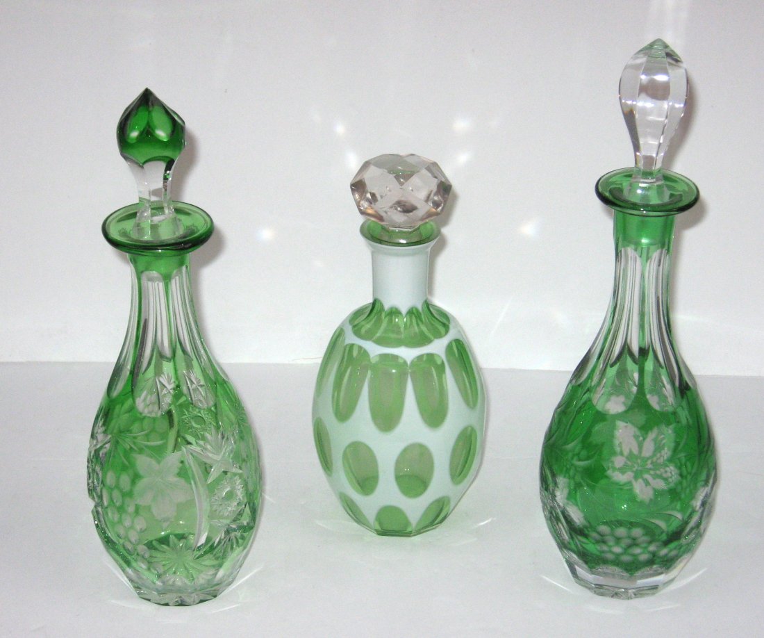Three green cut to clear decanters (1 of 4)