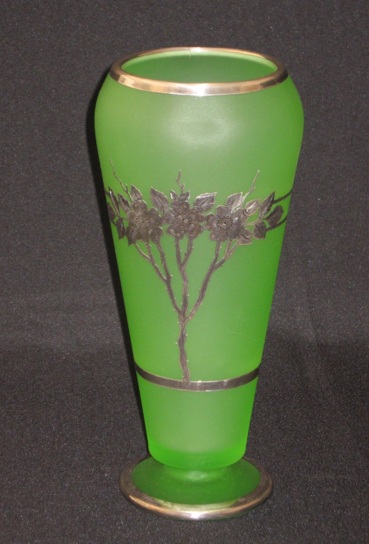 Large Tiffin silver overlay glass vase, (1 of 3)
