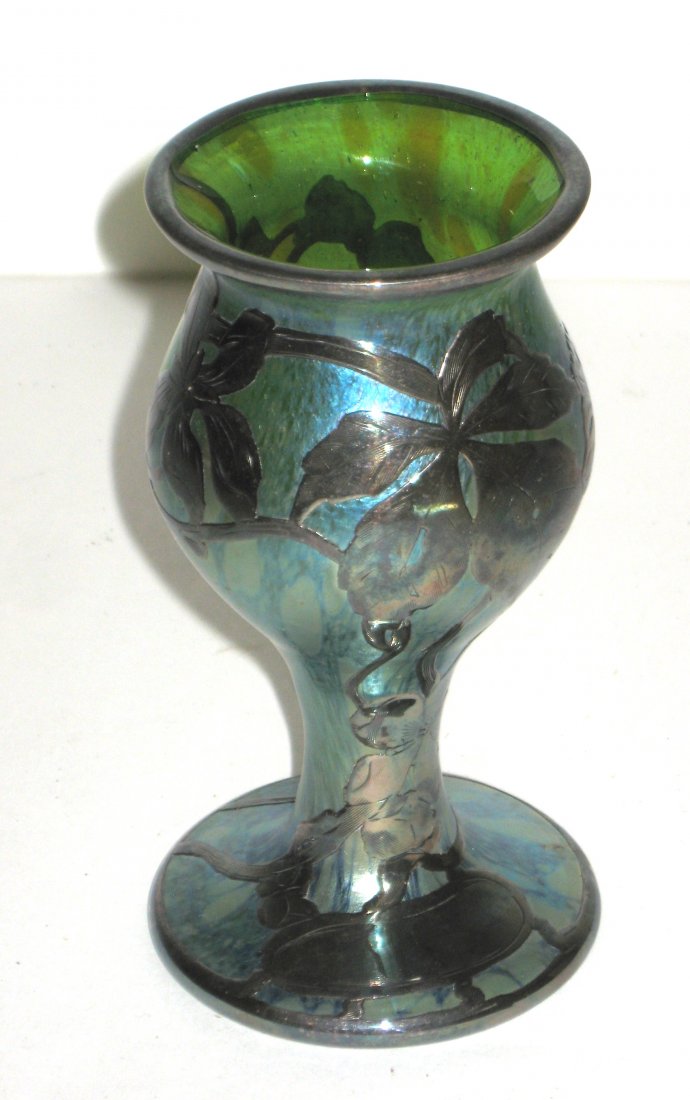 Loetz silver overlay glass vase, (1 of 5)