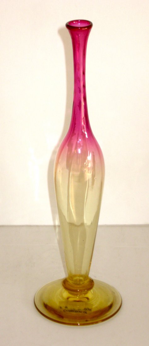 Libbey optic ribbed Amberina glass vase, (1 of 5)