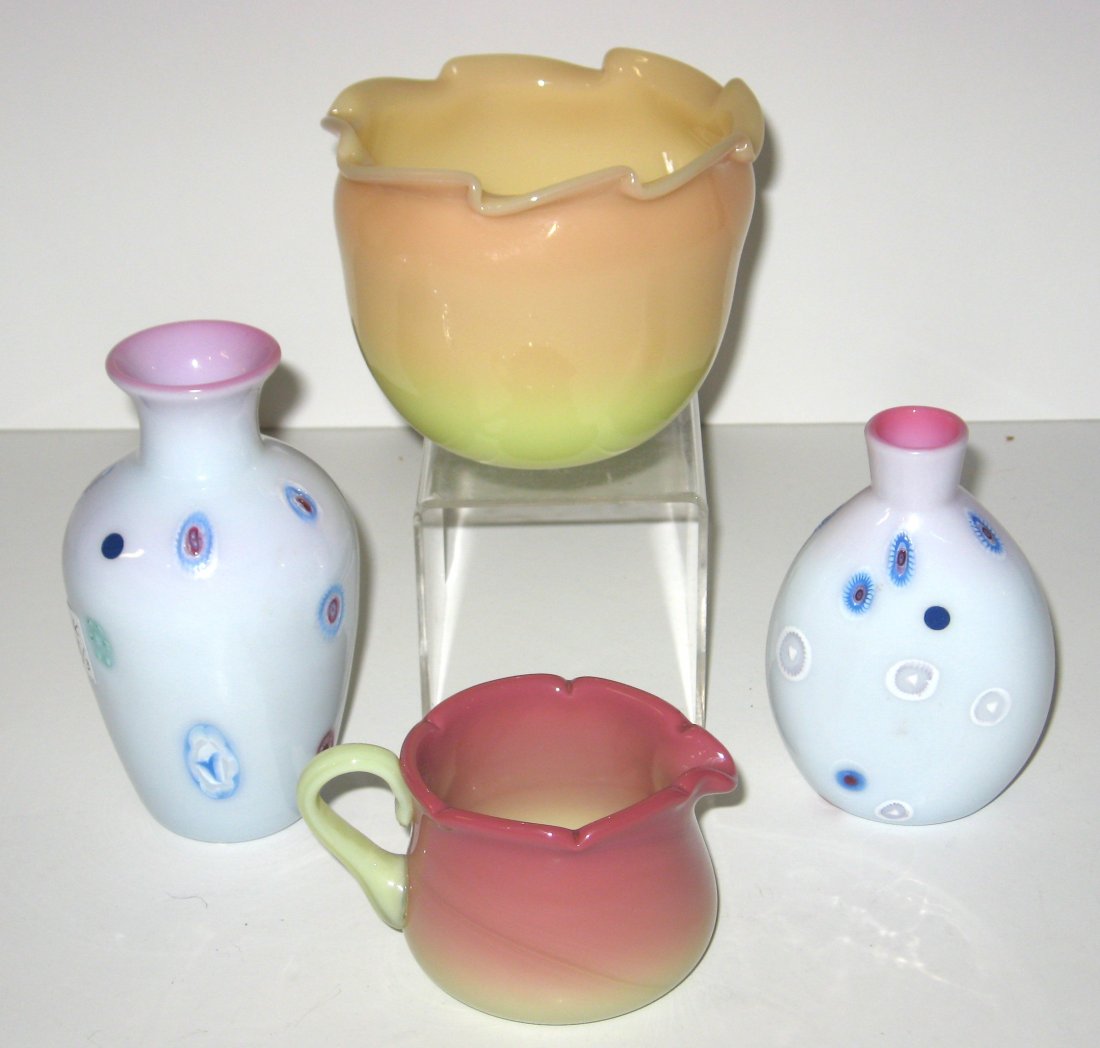 Four Burmese/Peachblow glass items, (1 of 5)