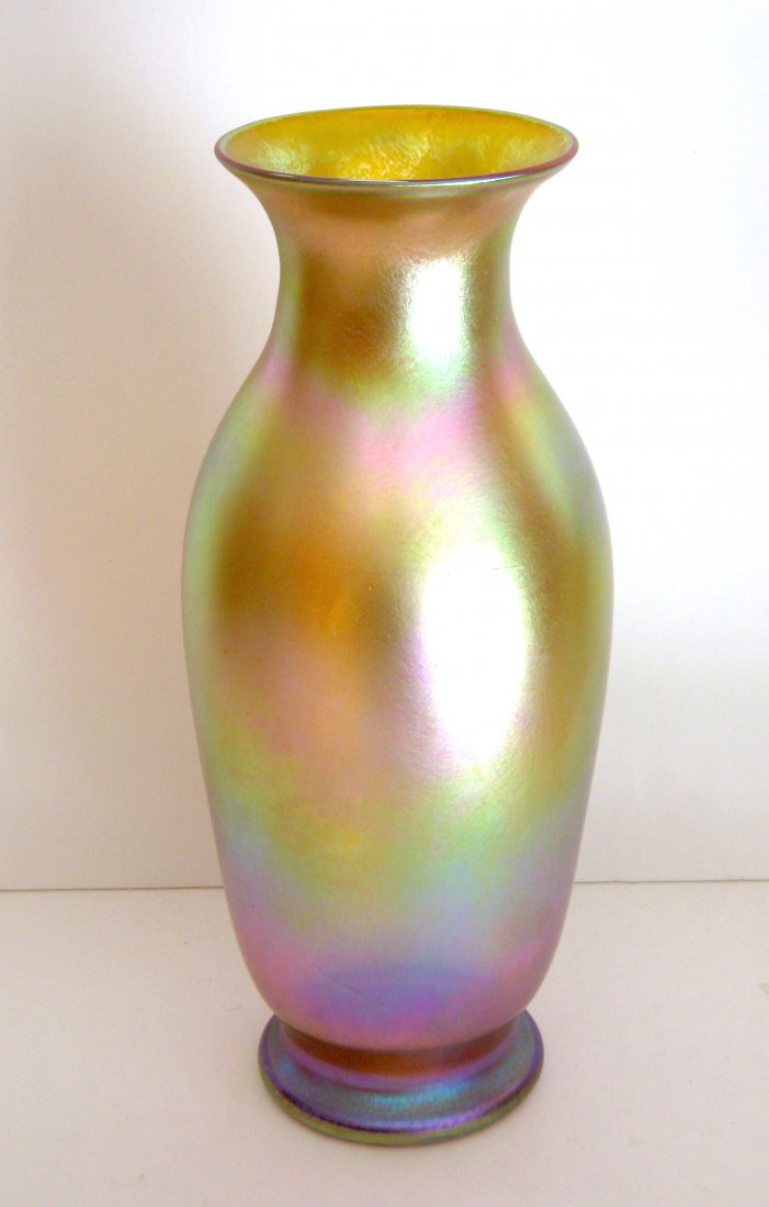 Monumental Quezal iridescent gold glass vase, (1 of 6)