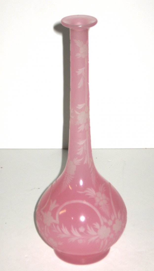 Steuben Rosaline over alabaster glass vase, (1 of 4)