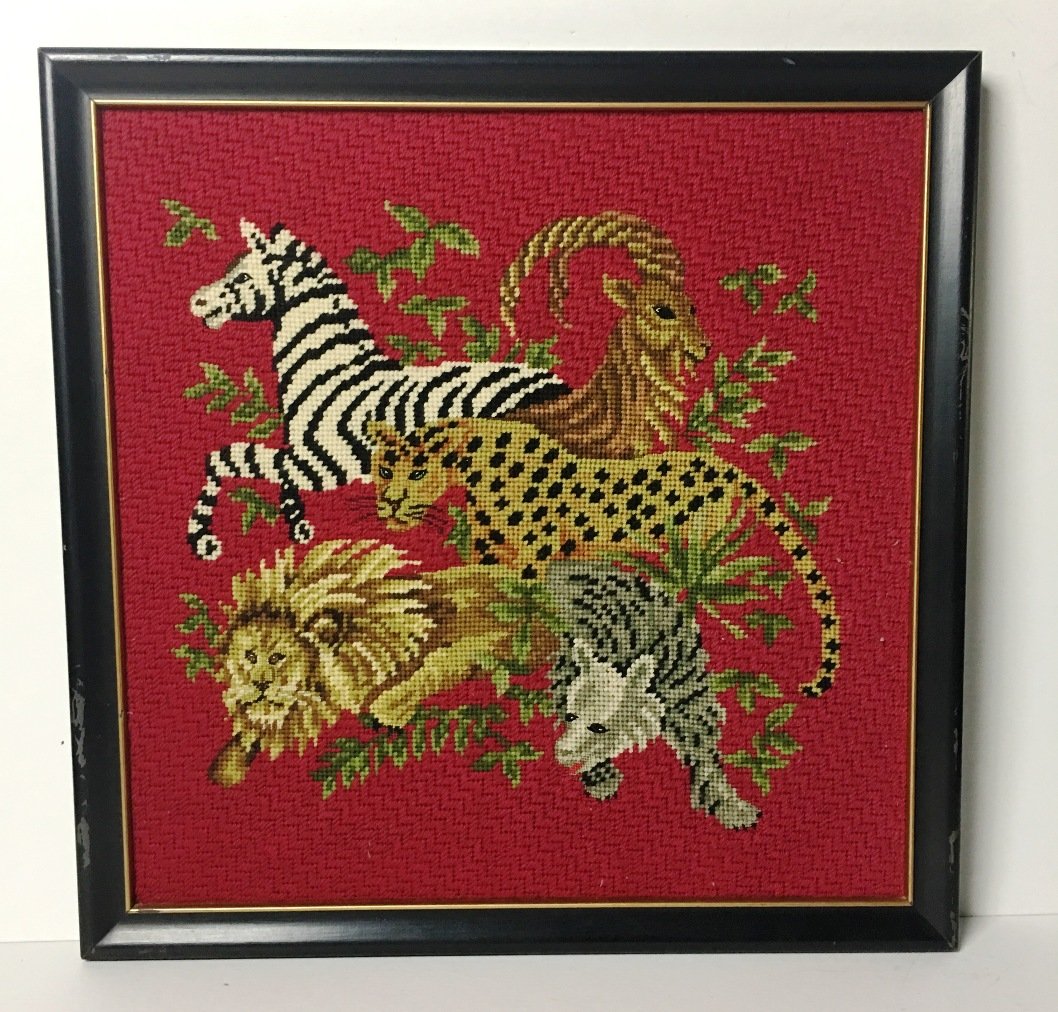 NEEDLEPOINT ANIMALS: ELEPHANT, ZEBRA, LION, ETC