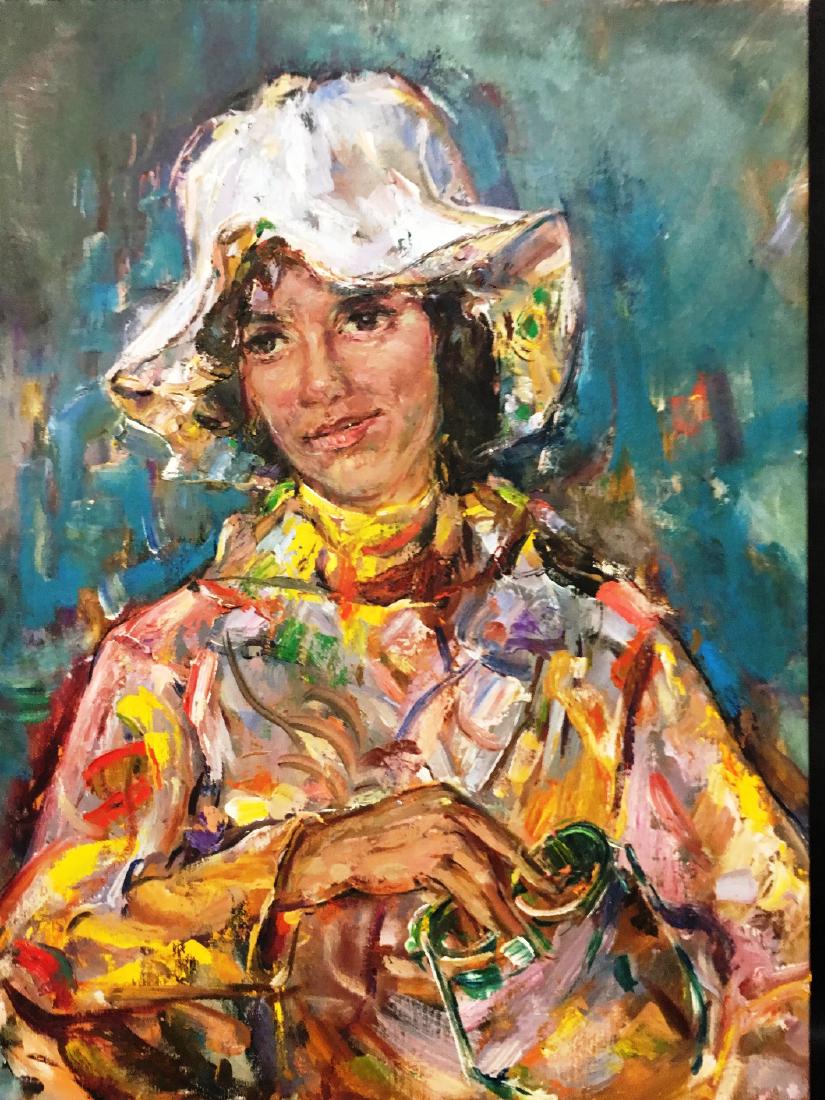 UNFRAMED FEMALE MULTI COLORED JACKET WHITE HAT WITH: 18" X 24" UNSIGNED