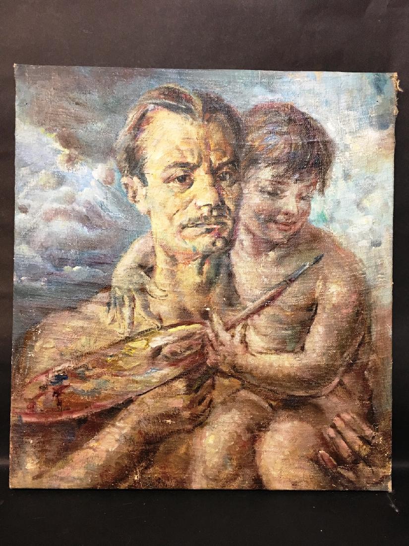 UNFRAMED SELF PORTRAIT WITH ANGELA NUDE: 19" X 21" UNSIGNED