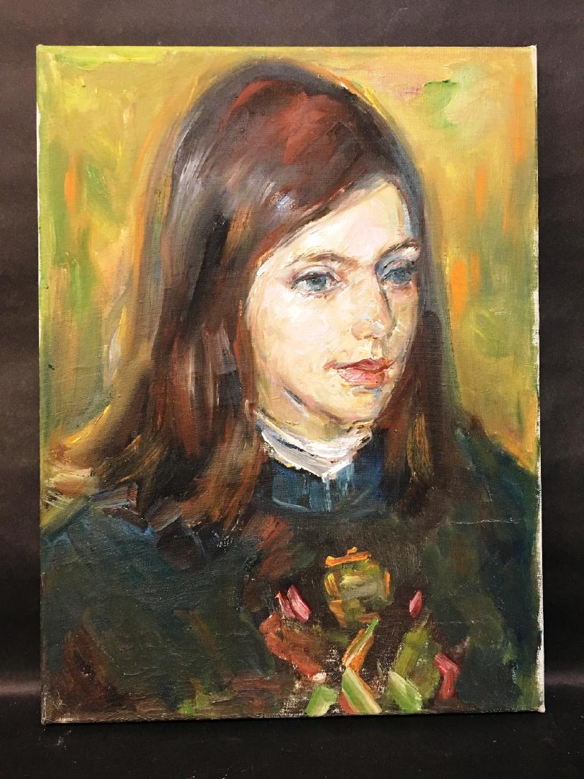 UNFRAMED FEMALE LONG HAIR DARK SWEATER BLUE EYES: 12" X 16" UNSIGNED