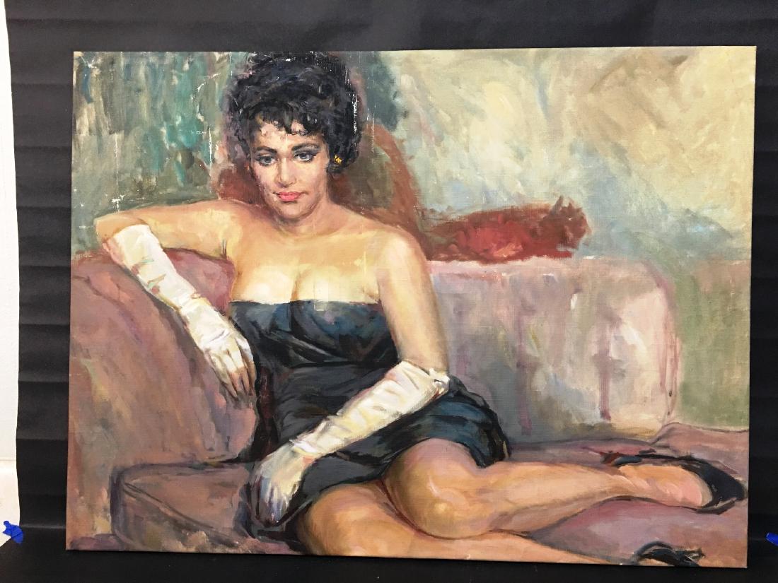 UNFRAMED FEMALE WITH WHITE GLOVES BLACK EVENING ATTIRE: 40" X 30" UNSIGNED