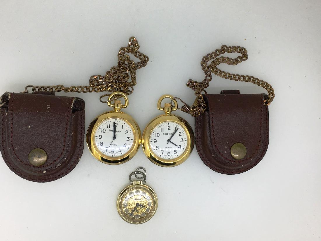 3 VINTAGE POCKET WATCHES: 2 TIME SQUARE QUARTZ JAPAN MOVT., WEBSTER SWISS MADE
