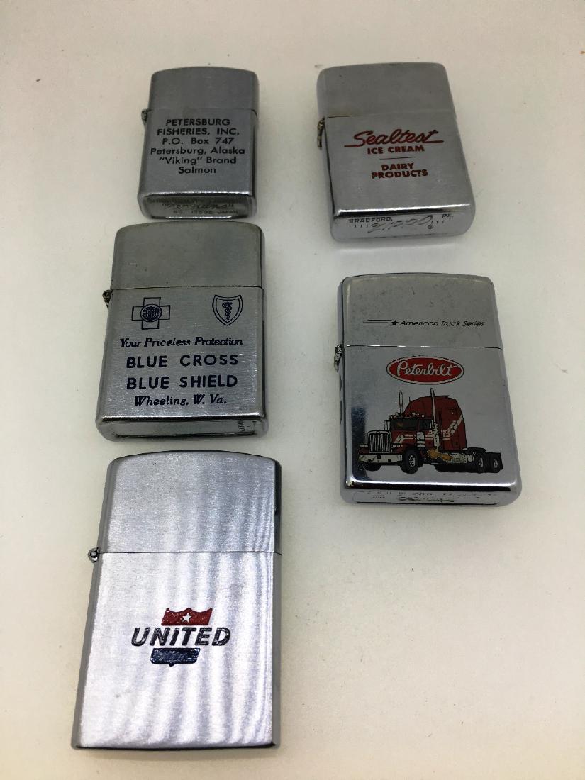 5 ADVERSTING LIGHTERS: 2 ZIPPOS