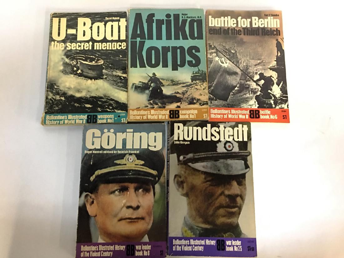 5 PAPERBACK MILITARY BOOKS: U-BOAT: THE SECRET MACNACE BY DAVID MASON 1968, AFRIKA KROPS BY K.J. MACKSEY 1968, BATTLE FOR BERLIN: END OF THE THIRD REICH BY EARL Z. ZIEMKE 1968, GORING BY ROGER MANVELL 1972, RUNDSTEDT BY JOHN KEE