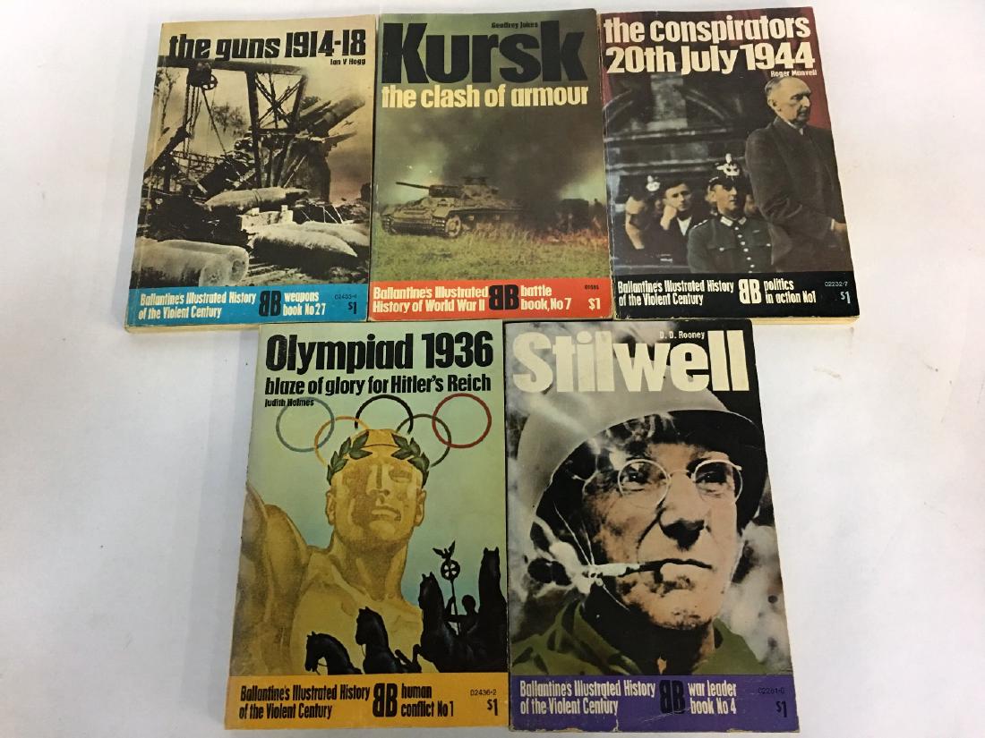 5 PAPERBACK MILITARY BOOKS: THE GUNS 1914-18 BY IAN V. HOGG 1971, KURSK: THE CLASH OF AMOUR BY GEOFFREY JUKES 1968, THE CONSPIRATORS: 20TH JULY 1944 BY ROGER MANVELL 1971, OLYMPIAD 1936: BLAZE OF GLORY FOR HITLER'S REICH BY JUDI