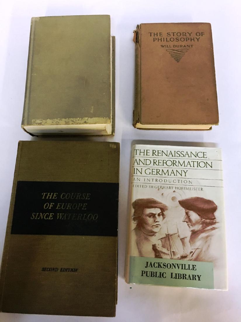 4 BOOKS: THE STORY OF PHILOSOPHY BY WILL DURANT 1933, THE RENAISSANCE AND REFORMATION IN GERMANY BY GERHART HOFFMEISTER 1977 ISBN: 0804413916, ART IN THE WESTERN WORLD BY DAVID M. ROBB PH.D. AND J.J. GARRISON 