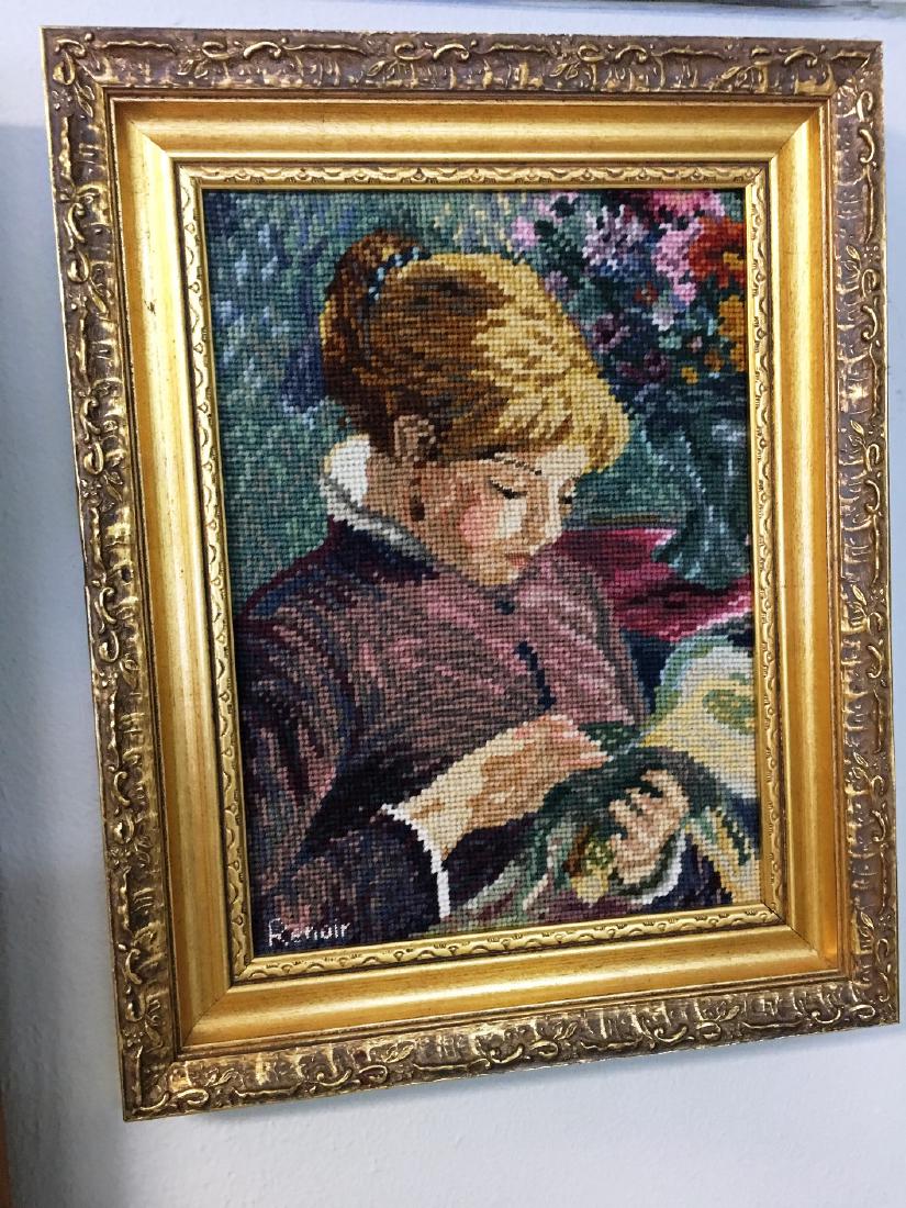 Needlepoint Signed Renoir: Self Portrait of Women 11.5" x 16"