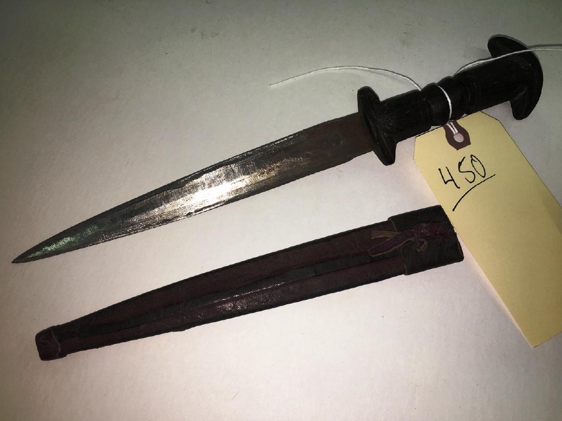 antique native american dagger: with sheath, hand carved wooden handle,