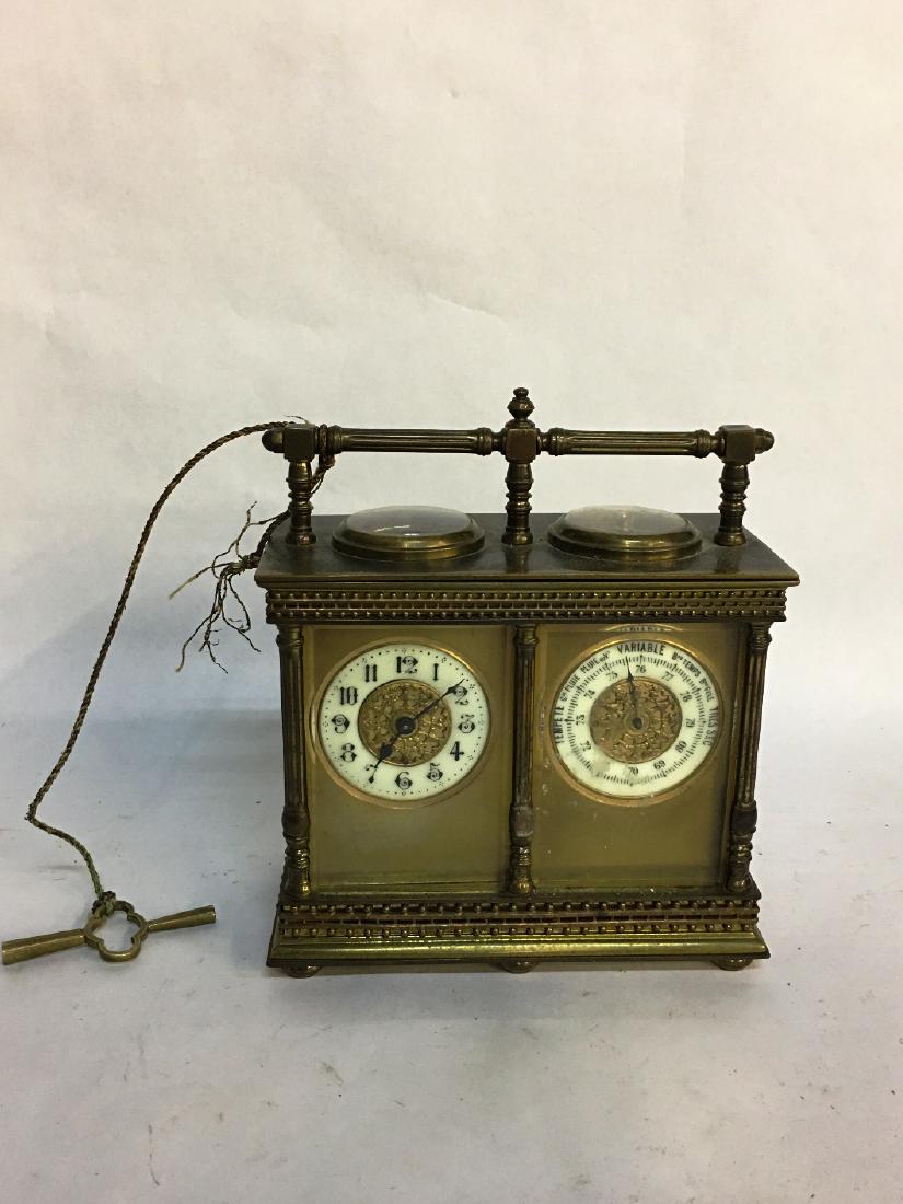 ANTIQUE BRASS FRENCH CLOCK, THERMOMETER, COMPASS (1 of 3)