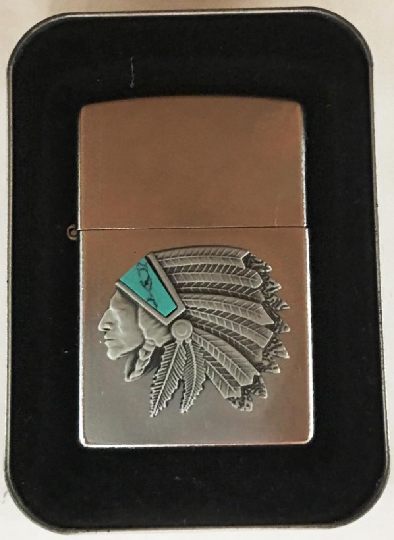 ZIPPO LIGHTER INDIAN CHIEF: W/TURQOUISE BAND, IN BOX