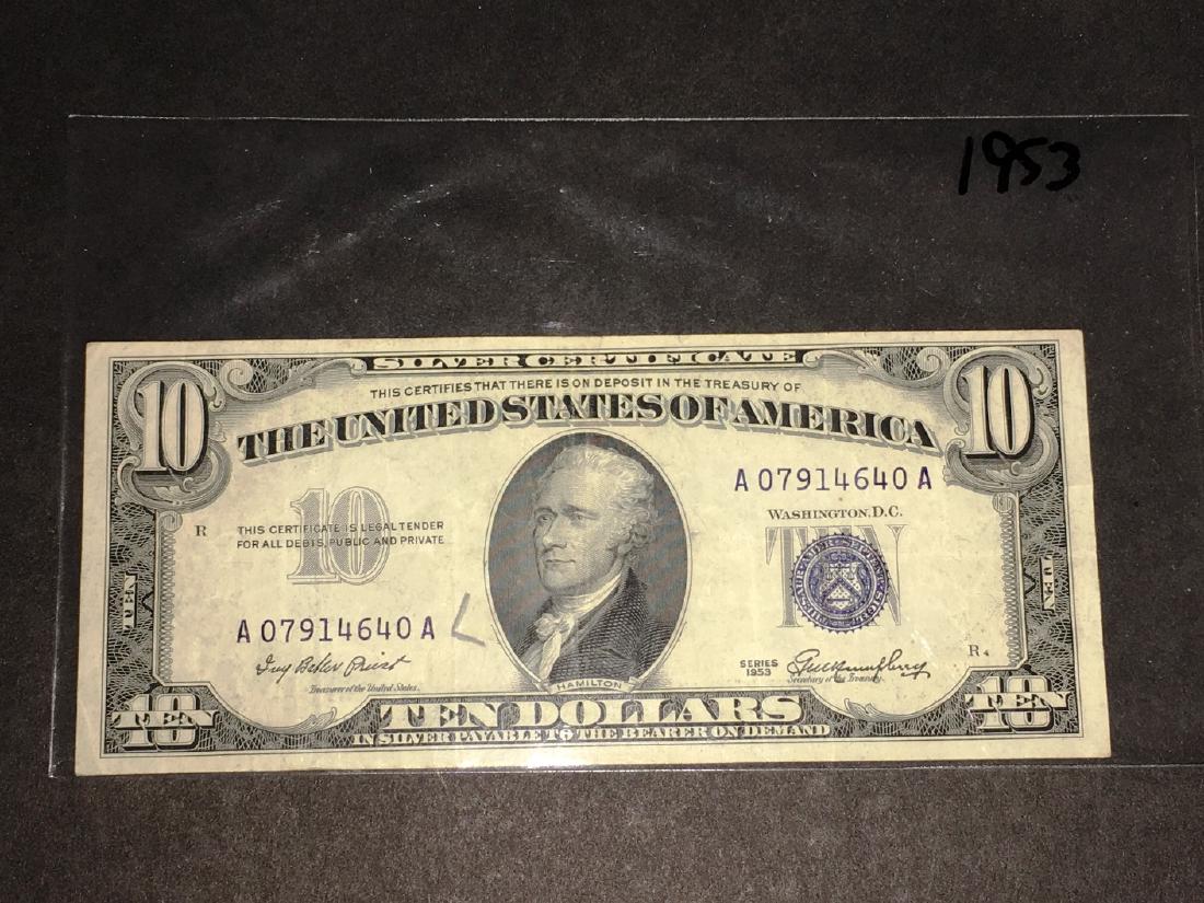 1953 $10 SILVER CERTIFICATE: $10 DOLLAR BILL
