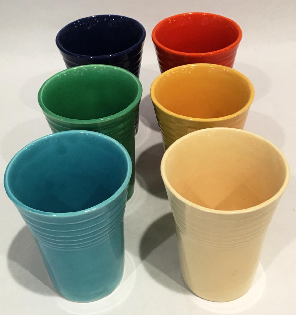 VINTAGE FIESTA TUMBLER WATER SET OF 6: CIRCA 1935-1946, SET OF 6, BLUE, GREEN, YELLOW, WHITE, BLUE, ORANGE, 4.5' TALL