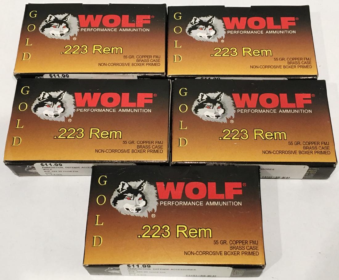 5 BOXES GOLD WOLF .223: 20 RDS PER BOX