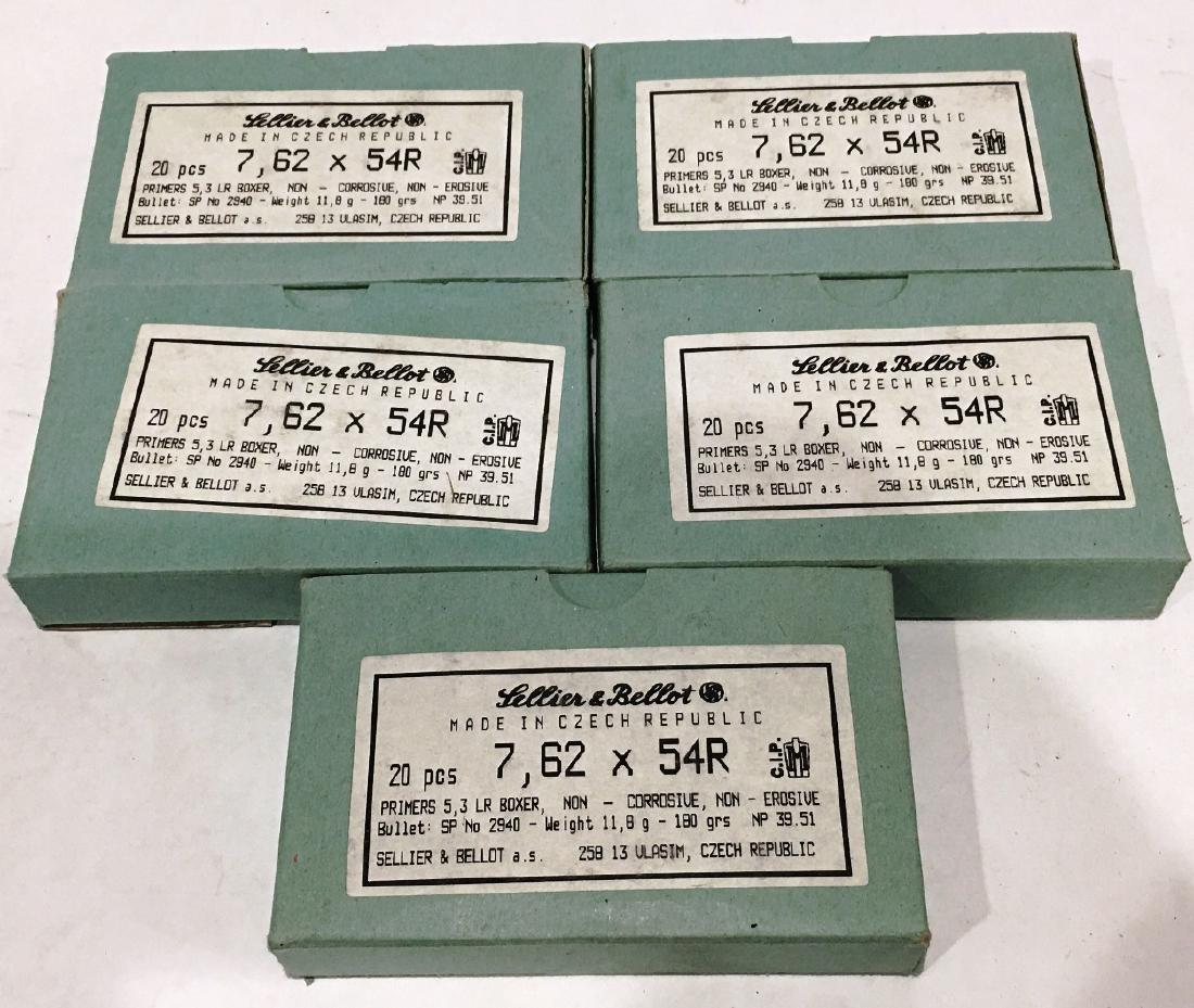 5 BOXES SELLIER & BELLET 7.62 X 54R: 20 PC PER BOX, CZECH REPUBLIC
