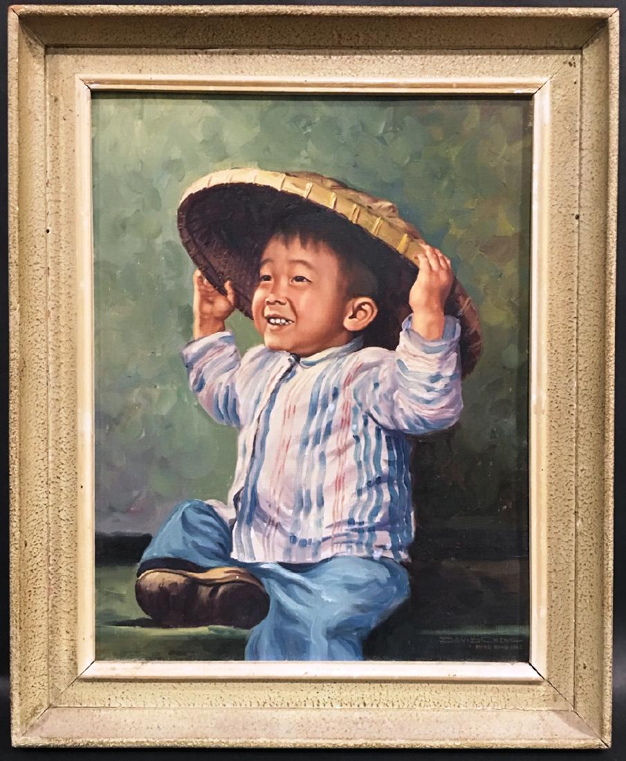 CHILD BY DAVID CHENG: OIL ON CANVAS, HONG KONG -1962, 18" WIDE X 22" TALL